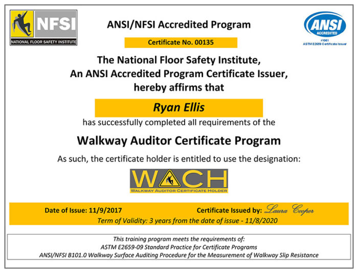 ANSI/NFSI Certificate